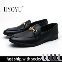 New Designer Leather Men Casual Luxury Black Shoes Brand 2022 Mens Loafers Moccasins Breathable Slip on Male Dress Driving Shoes