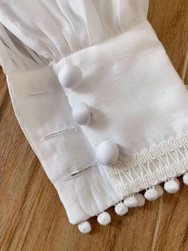 Ziwwshaoyu дизайнер высокого класса осень-зима ручная вышивка однобортная Фонари рукава белые хлопковые вечерние платья Для женщин