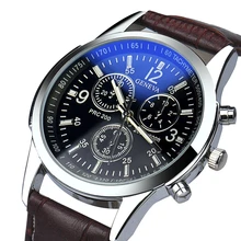 Экономичные GENEVA Blu-Ray красочные стеклянные часы мужские роскошные кожаные кварцевые наручные часы водонепроницаемые мужские часы reloj hombre