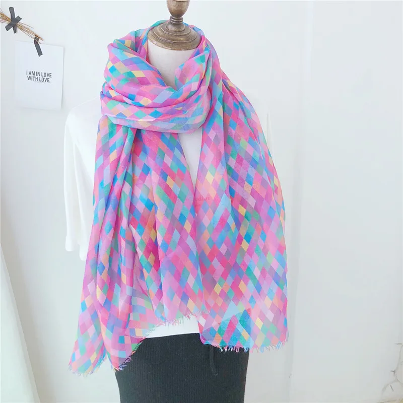 

2020 New Lady Fashion Plaid Fringe Viscose Scarf Spring Summer Shawls and Wraps Pashmina Stole Muslim Hijab Foulards 180*90Cm