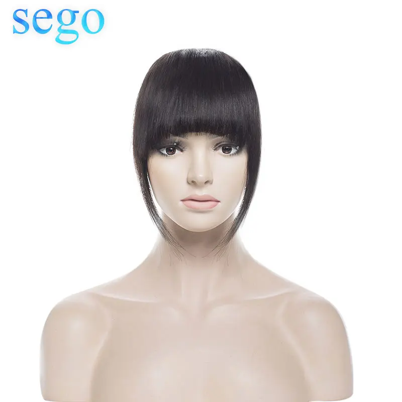 SEGO Straight 3 Clip-in Human Blunt Bangs Sweeping Side Bangs Front Hair Fringes Non-Remy 100% Human Hair Black Brown Blond