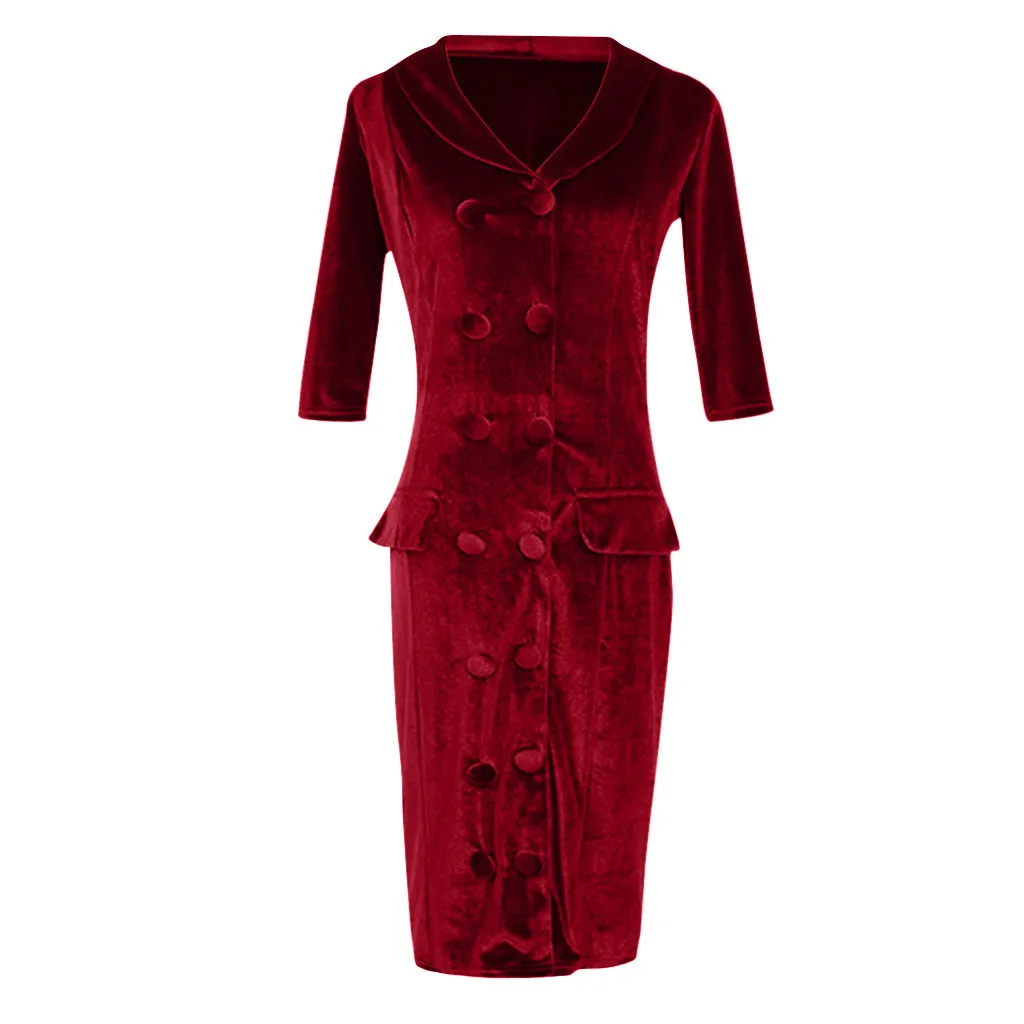 Vestidos, женское элегантное платье с отложным воротником, с карманами, с длинным рукавом размера плюс, ropa mujer sukienki robe hiver femme