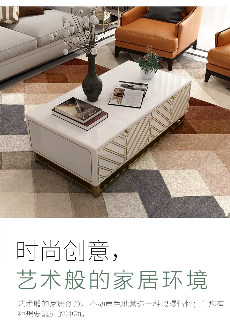 Linlamlim Designer Living Room Furniture Set with Stainless Steel TV Stand, Coffee Table, Dining Side Cabinet In Gilding Process