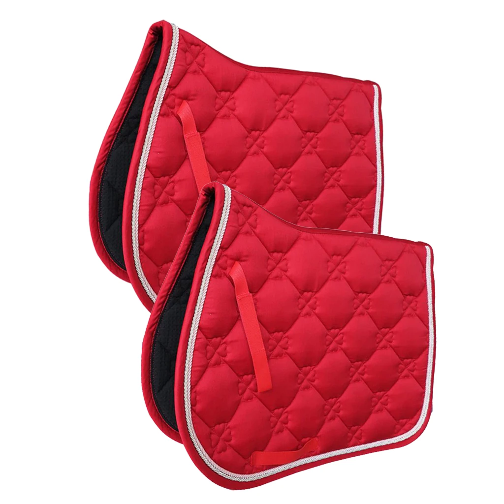 2 Pcs Square Quilted Cotton Comfort English Saddle Pad Horse Riding Pad Red