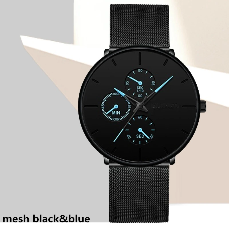 Модные мужские часы минималистичные Роскошные ультра тонкие наручные часы из нержавеющей стали с сетчатым ремешком аналоговые кварцевые часы Relojes Hombre - Цвет: M black blue