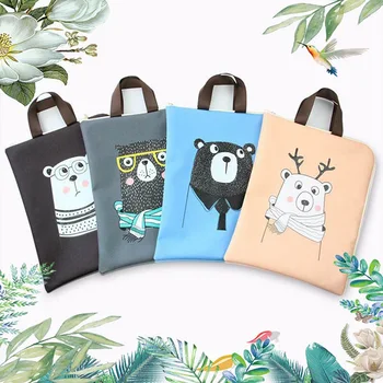 

Zipper A4 file bag Oxford canvas student hand - held examination paper textbook business acceptance School bag Color randomised
