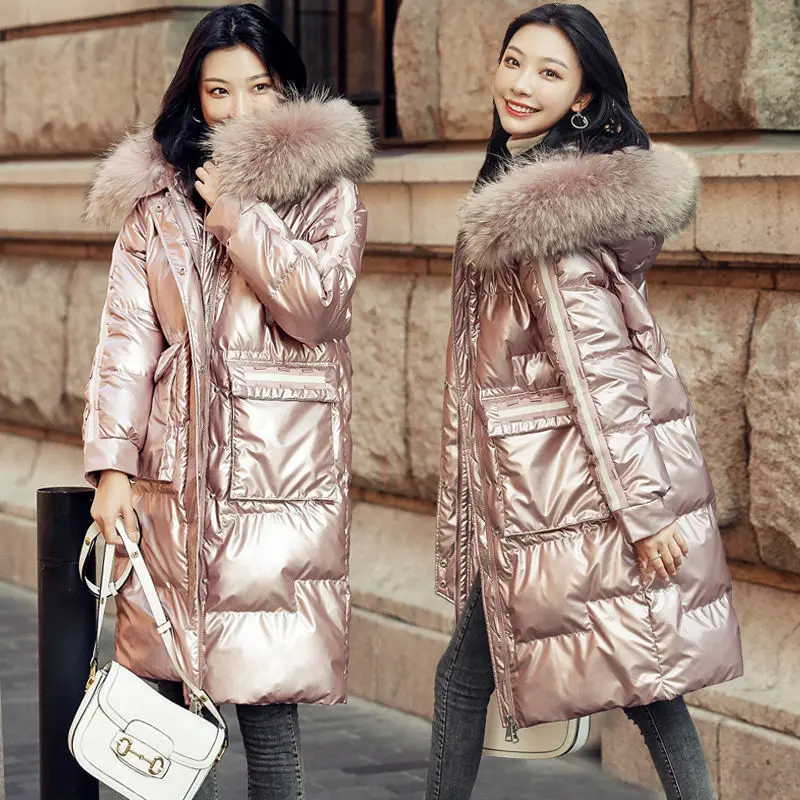 

Long Parkas Women 2021 Winter New Fur Collar Loose Korean Cotton Padded Coat Solid Elegant Thicken Warm Coats Female LD2545