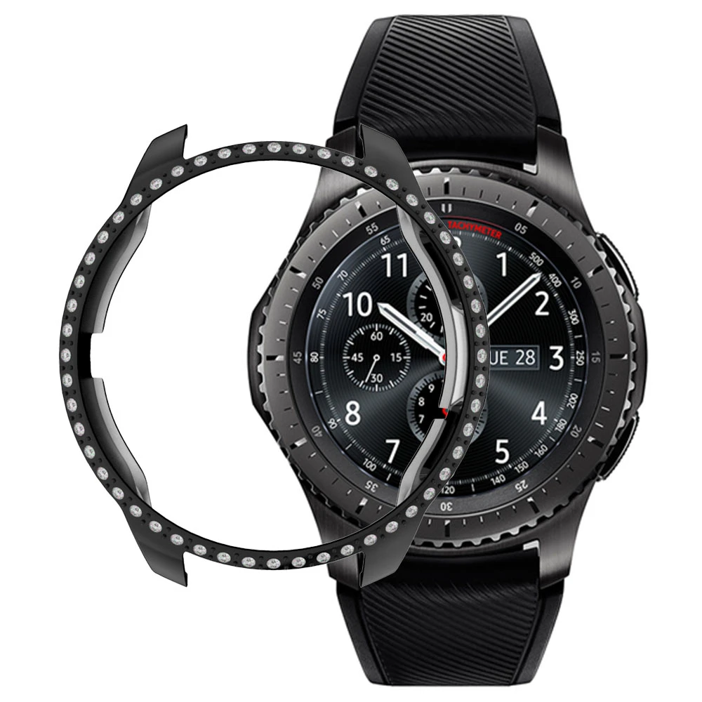 Черный Роскошная рамка для корпуса чехол для samsung Galaxy Watch 46 мм 42 мм для Шестерни S3 защитный чехол с защитой от царапин со стразами с гальванопокрытием рамка - Цвет: Черный
