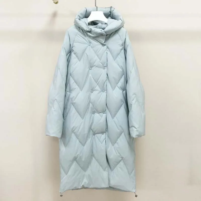 Winter Hooded Loose Women down coat White Long Warm Female down jacket Casual Elegant Outwear Black Fashion YNZZY 9O071