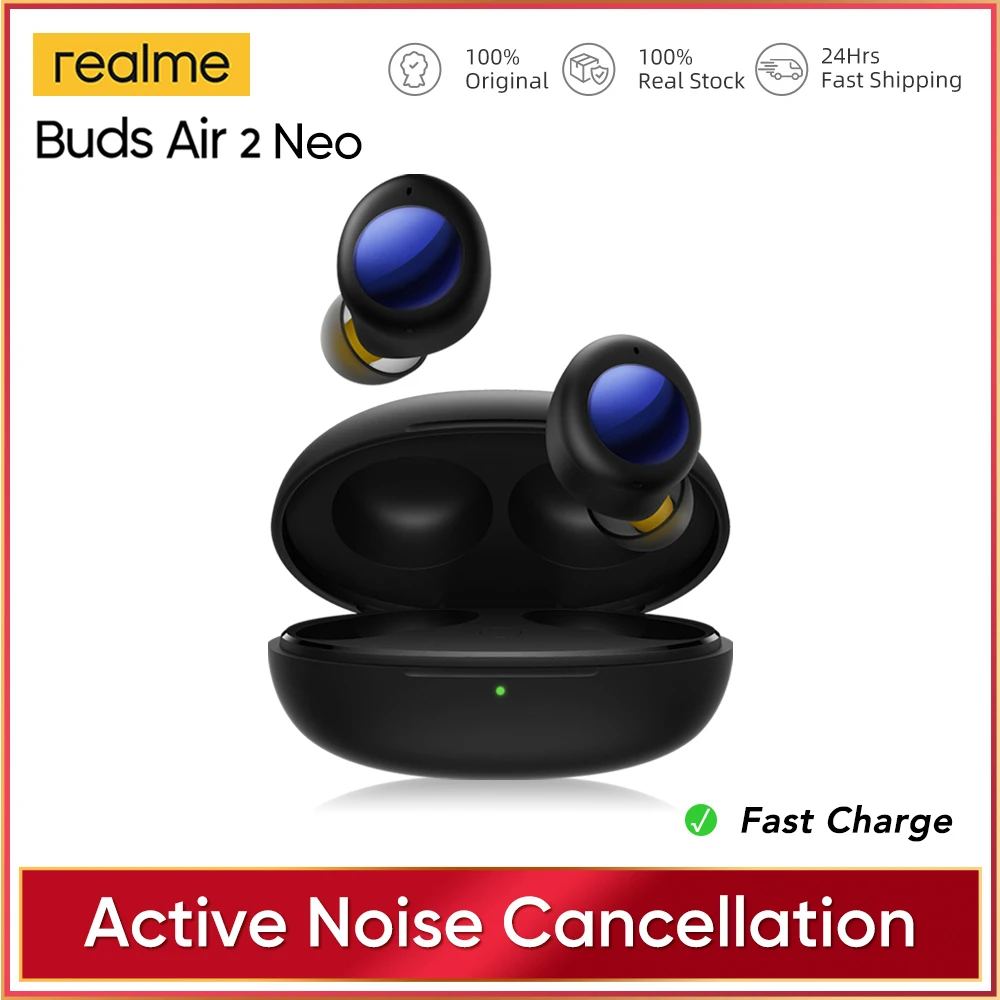 Original realme Buds Air 2 Neo Bluetooth earphone ANC 28 Hours of Playtime Super Low 88ms Latency Wireless Headphones Fast Charg