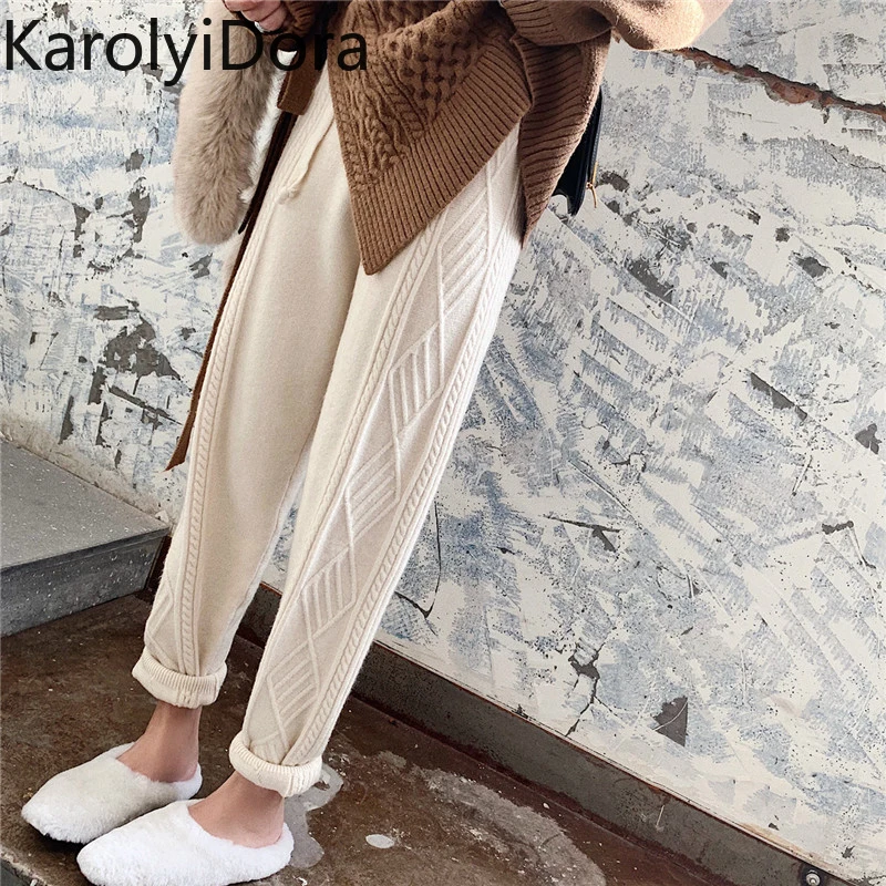 Thicken Women Harem Pants Casual Drawstring Twisted Knitted Pants Femme Chic Warm Female Sweater Trousers 2019 Winter Thicken Women Harem Pants Casual Drawstring Twisted Knitted Pants Femme Chic Warm Female Sweater Trousers 2019 Winter