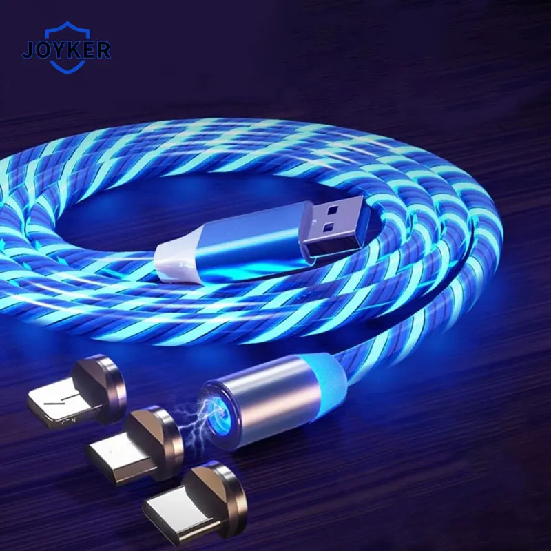 Новый Магнитный светящийся светодиодный кабель Micro USB для зарядки Samsung Type-c 8pin iphone