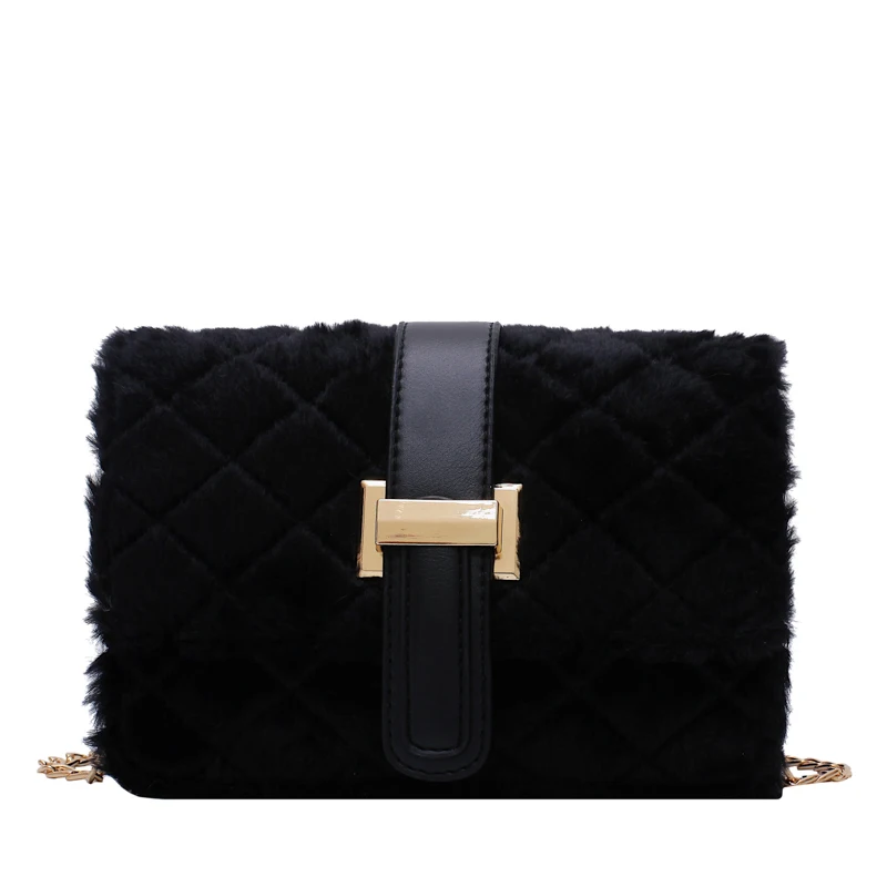 Зимние плюшевые мини сумки через плечо для женщин, брендовая дизайнерская женская сумка через плечо, женские дорожные сумки и кошельки - Цвет: Черный
