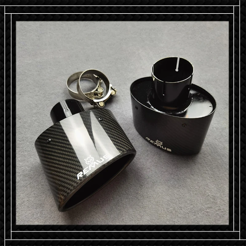 Una Coppia Grande Ovale Remus Tubo Di Scarico Auto Universale Lucido Nero Acciaio Inossidabile Fibra Di Carbonio Posteriore Remus Marmitta Punta Termi