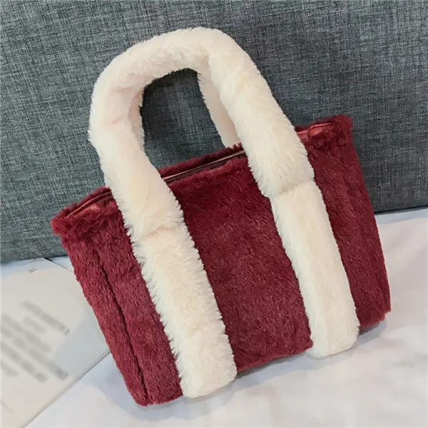 Женские плюшевые сумки из флока, зимние сумки через плечо, велюровые сумки с двумя ремешками, квадратная сумка, bolsos mujer - Цвет: Red