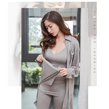 Комплект с платьем, женские осенние новые колготки, костюм для сна из трех предметов, домашняя одежда, свободная рубашка, ночная рубашка, ночное белье