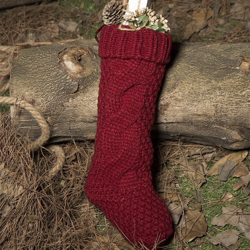Новогодний Декор рождественские чулки носки вязаные Санта Клаус Конфеты Подарочная сумка Рождественские висячие украшения Рождественский чулок мешок для дома