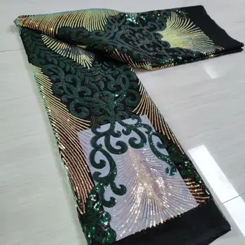 

Green Sequins Tulle Lace African Lace Fabric 2020 Beautiful High Quality French Mesh Lace Fabrics 5 Yards For Wedding dress