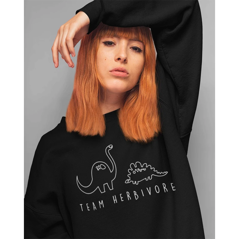 

Unisex Harajuku Team Herbivore Organic Sweatshirt Cute Graphic Funny Pure Cotton Pullover Women Long Sleeve Jumper Black Hoodies