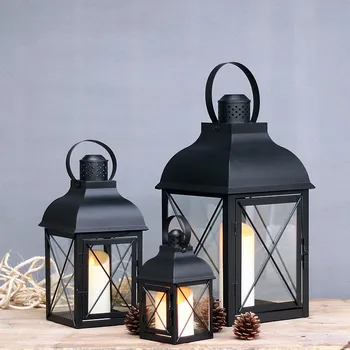 

Black Metal Outdoor Candle Holder Glass Stand Small Windproof Candle Holder Romantic Nordic Kaarsen Houder Lantern Holder JJZT