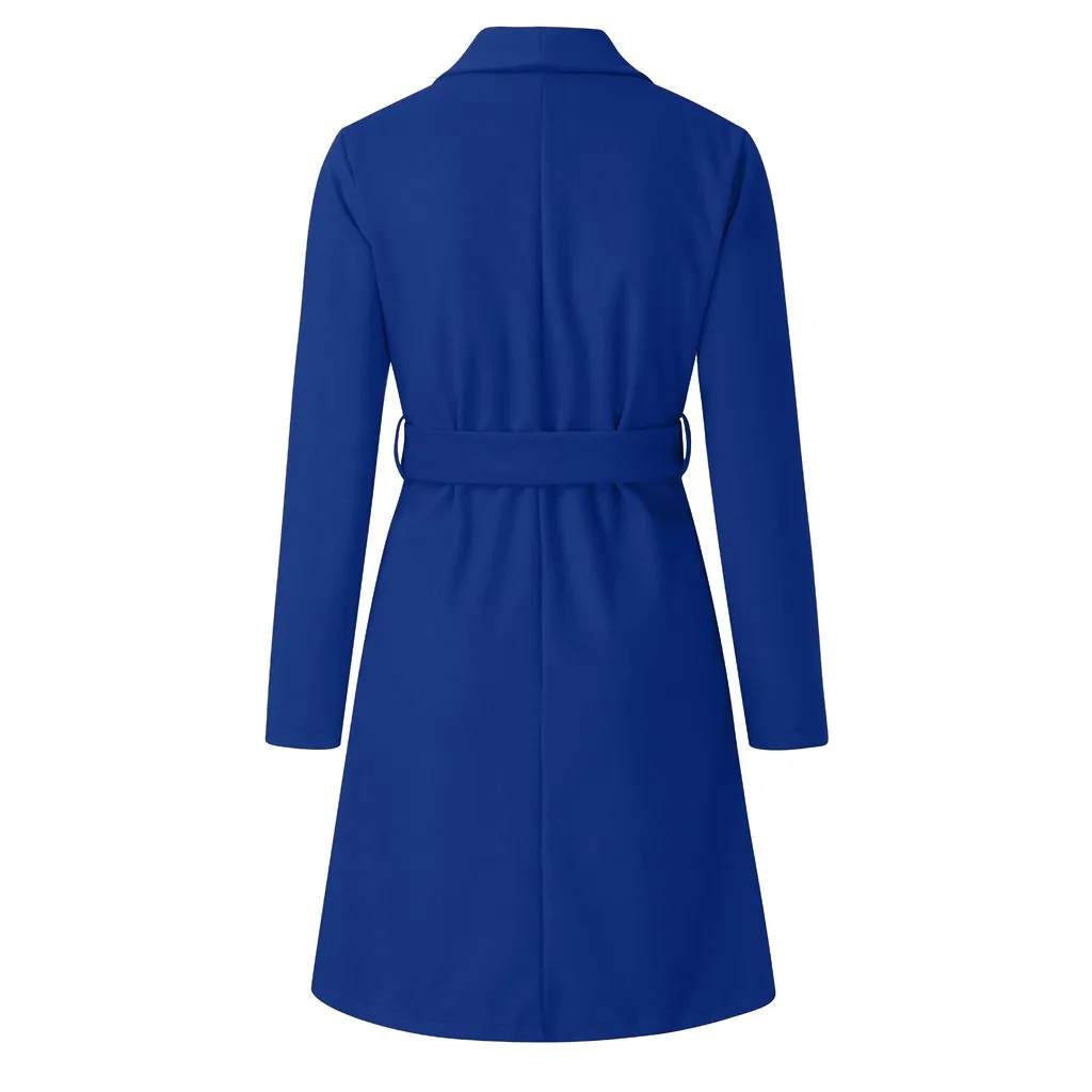 Женское шерстяное пальто размера плюс осень зима модное винтажное элегантное одноцветное пальто с отворотом и поясом кашемировое шерстяное зимнее пальто