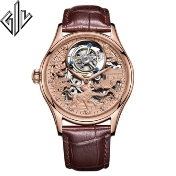 

GIV 100% Tourbillon Mechanical Hand Wind Luxury Watch Men Top Brand Sapphire waterproof Skeleton dog dial reloj hombre