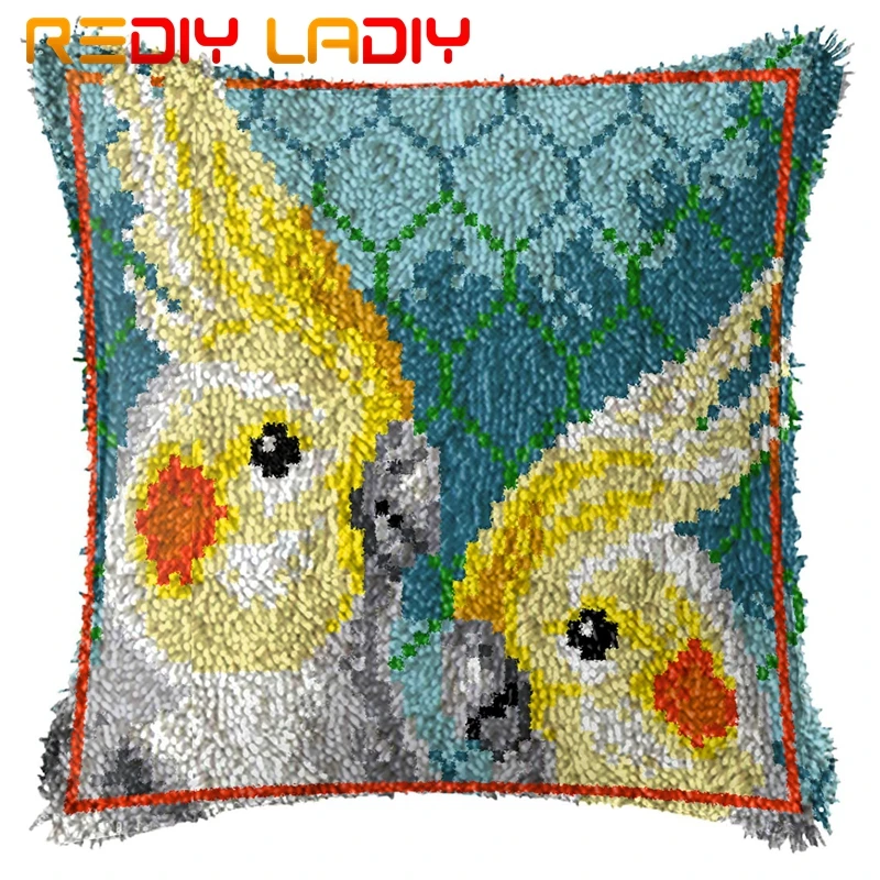 Latch Hook Kits Make Your Own Cushion Two Parrots Printed Canvas