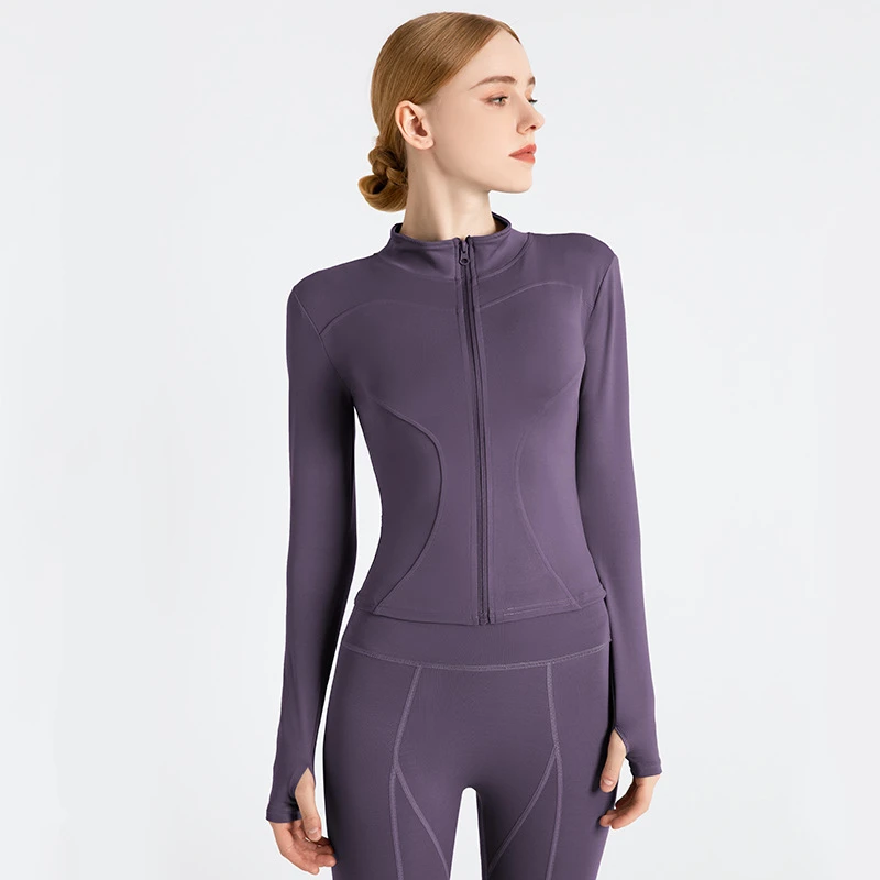 Women Sport Jackets Zipper Yoga Coat Tops Thumb Hole Running Shirt Sportwear Girl Thin Quick Dry High Elastic Gym Fitness Jacket