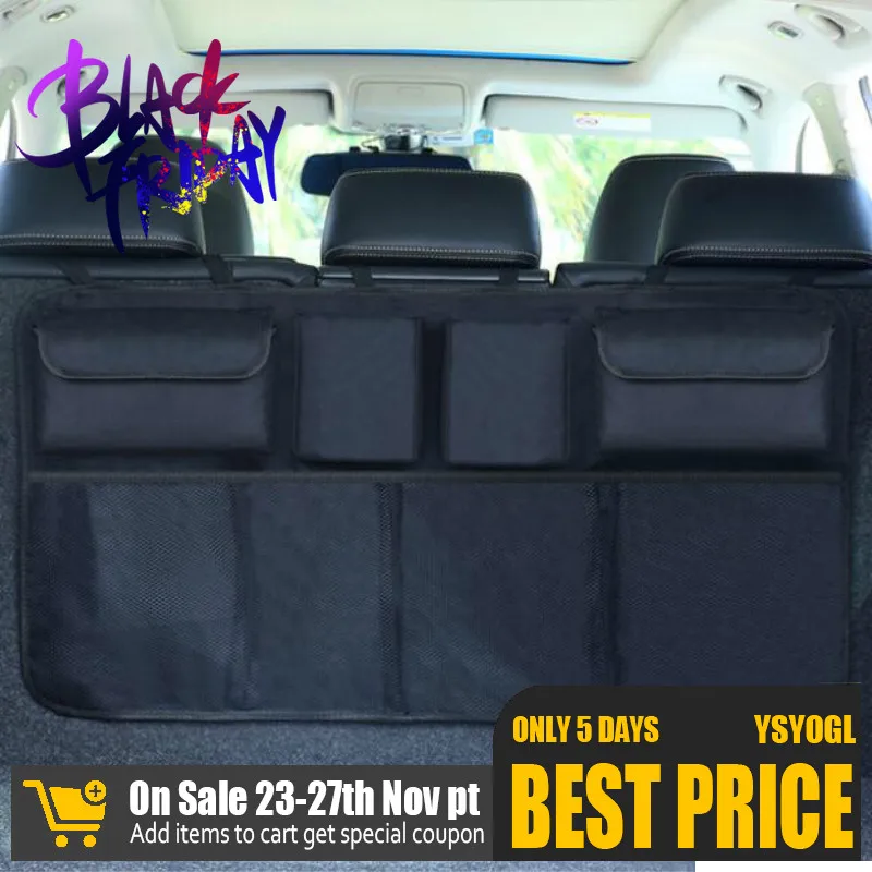 Car Trunk Organizer Adjustable Backseat Storage Bag Net High Capacity Multi-use Oxford Automobile Seat Back Organizers Universal
