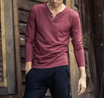 

2020 New Spring Autumn men V-Neck solid color long sleeve T-shirt