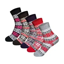 5 пар, женские повседневные носки, зимние теплые носки в полоску с принтом, женские носки в национальном стиле, шерстяные нейлоновые носки, calcetines