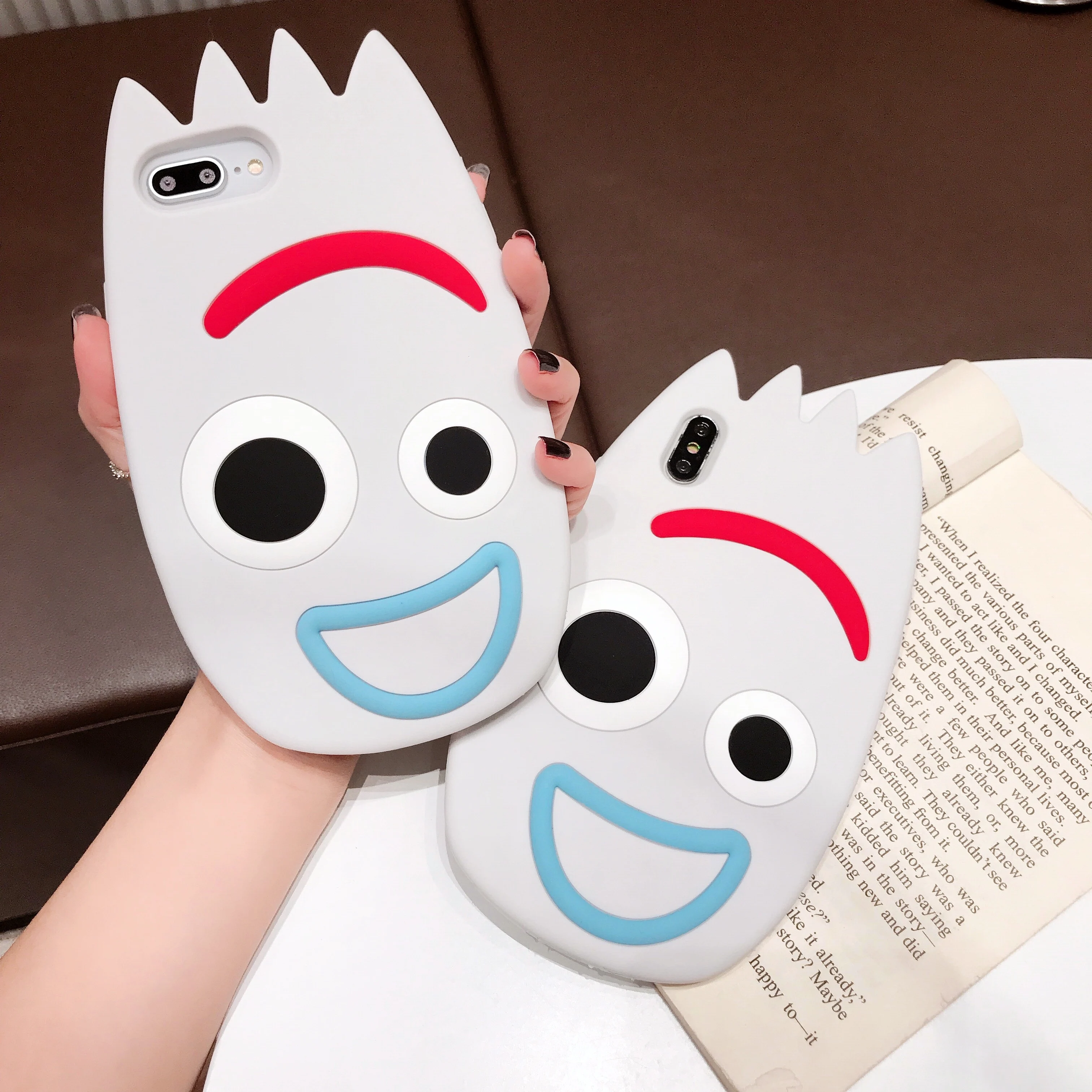 3D Cute Toy Story Fork Silicone phone Case for iphone 8 Plus 7 6S 6 plus XS 11 Pro Max XR X Back Cover with Tempered film |