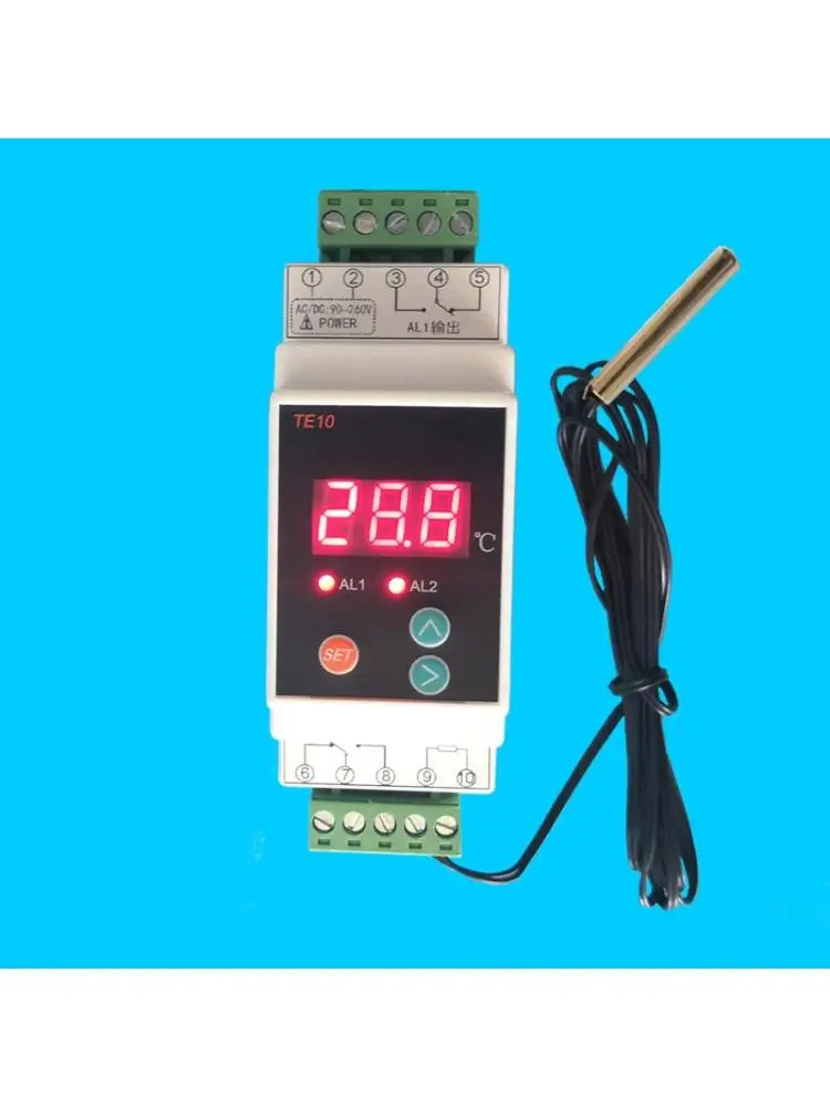 AC90260V -40110 ℃   센서가 있는 Din 레일 온도 조절기 2방향 릴레이 출력 온도 경보 컨트롤러 NO NC 공통 출력 7A/250VA