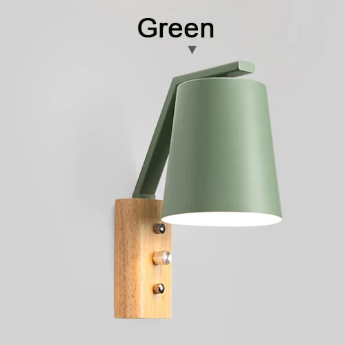 Скандинавская креативная настенная лампа Эксклюзив деревянные бра для зала спальни коридора лампа туалет и ванная комната настенная лампа для чтения - Цвет абажура: Зеленый