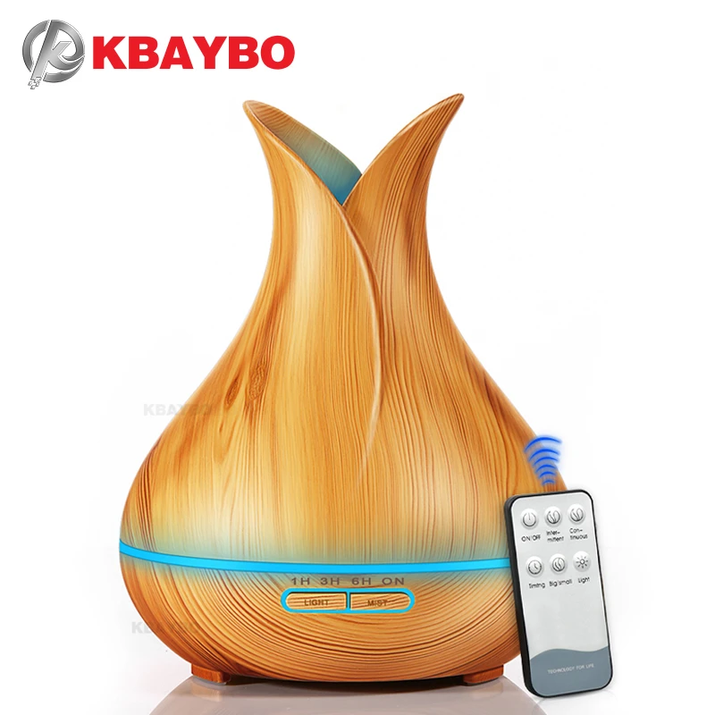 KBAYBO 400ml Diffusers for Essential Oils Aroma Cool Mist Ultrasonic Humidifier Oil Diffuser Wood Grain with 7-Color LED Light