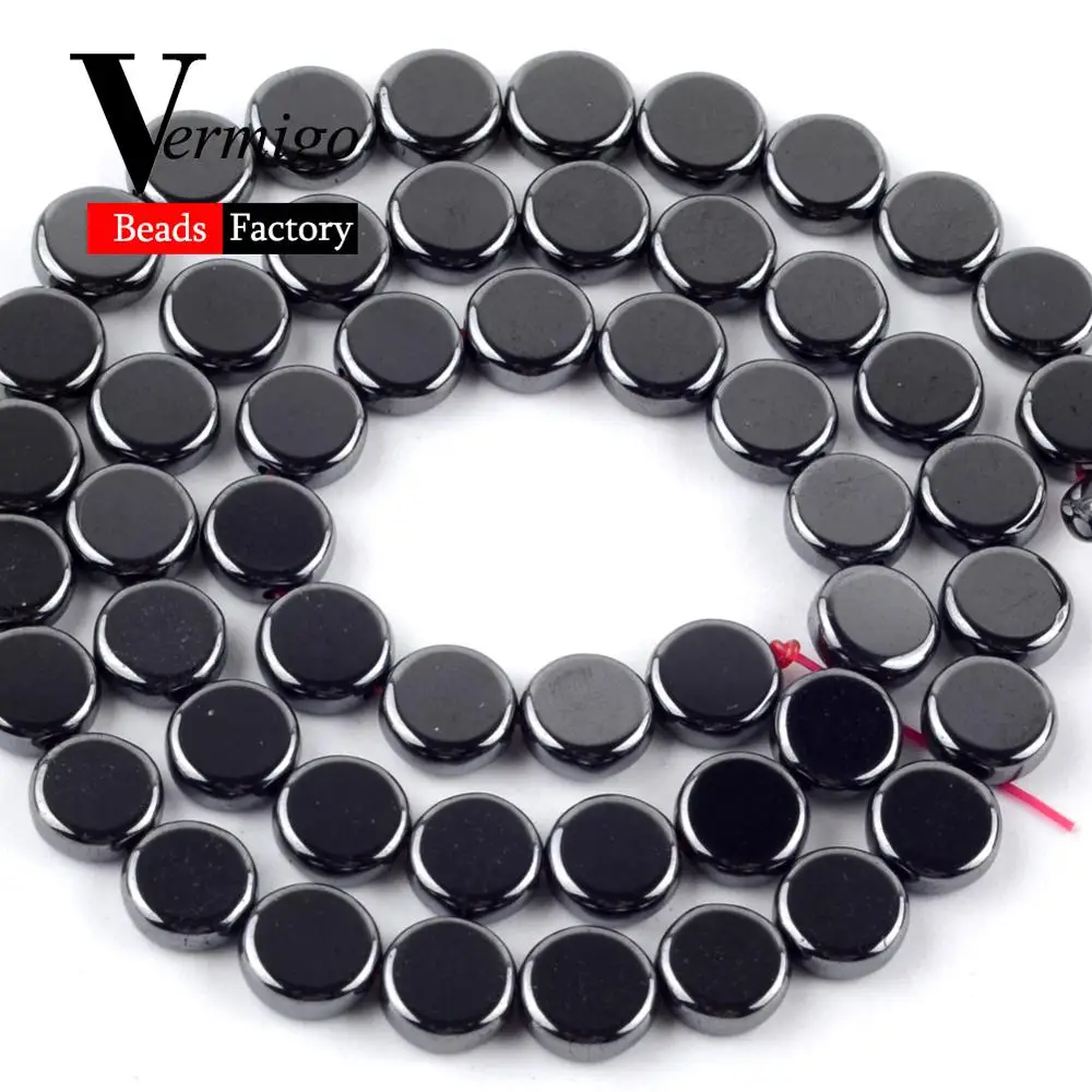 

Natural Smooth Black Hematite Stone Flat Round Beads for Jewelry Making 6/8mm Spacer Loose Beads Diy Bracelets Necklace 15"