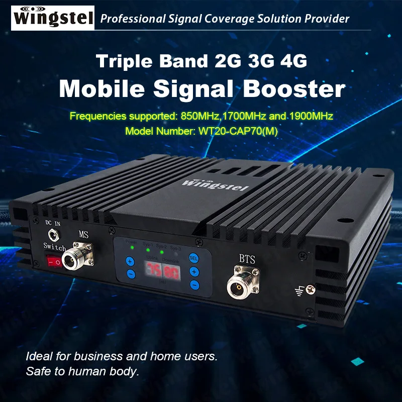 Американское использование 70db 20dbm 2g 3g 4g 850 1700 1900 Mhz трехдиапазонный усилитель сигнала приемопередатчик