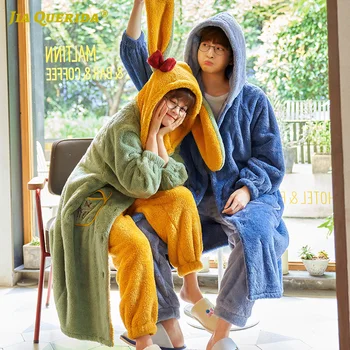

Pajamas Pj Set Hooded Homesuit Homeclothes Pajamas Set Sleepwear Flannel Winter Warm Man and Woman Front Pocket Couple
