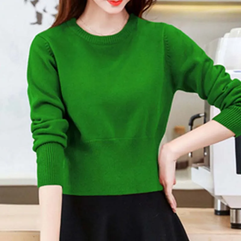 

2020 Autumn Winter Women Fashion Casual O-neck Sweater Long Sleeve Elegant Slim Green Yellow Pullover Cotton Knitted Sweaters