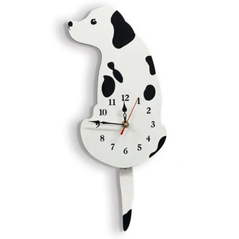 

Acrylic Cartoon Dog Hanging Clock Creative Cute White Wagging Tail Dog Wall Clock for Household Decorative Wall Clocks