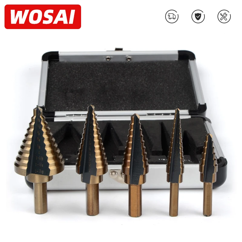Набор ступенчатых сверл WOSAI 5 шт./компл. из быстрорежущей стали и кобальта с