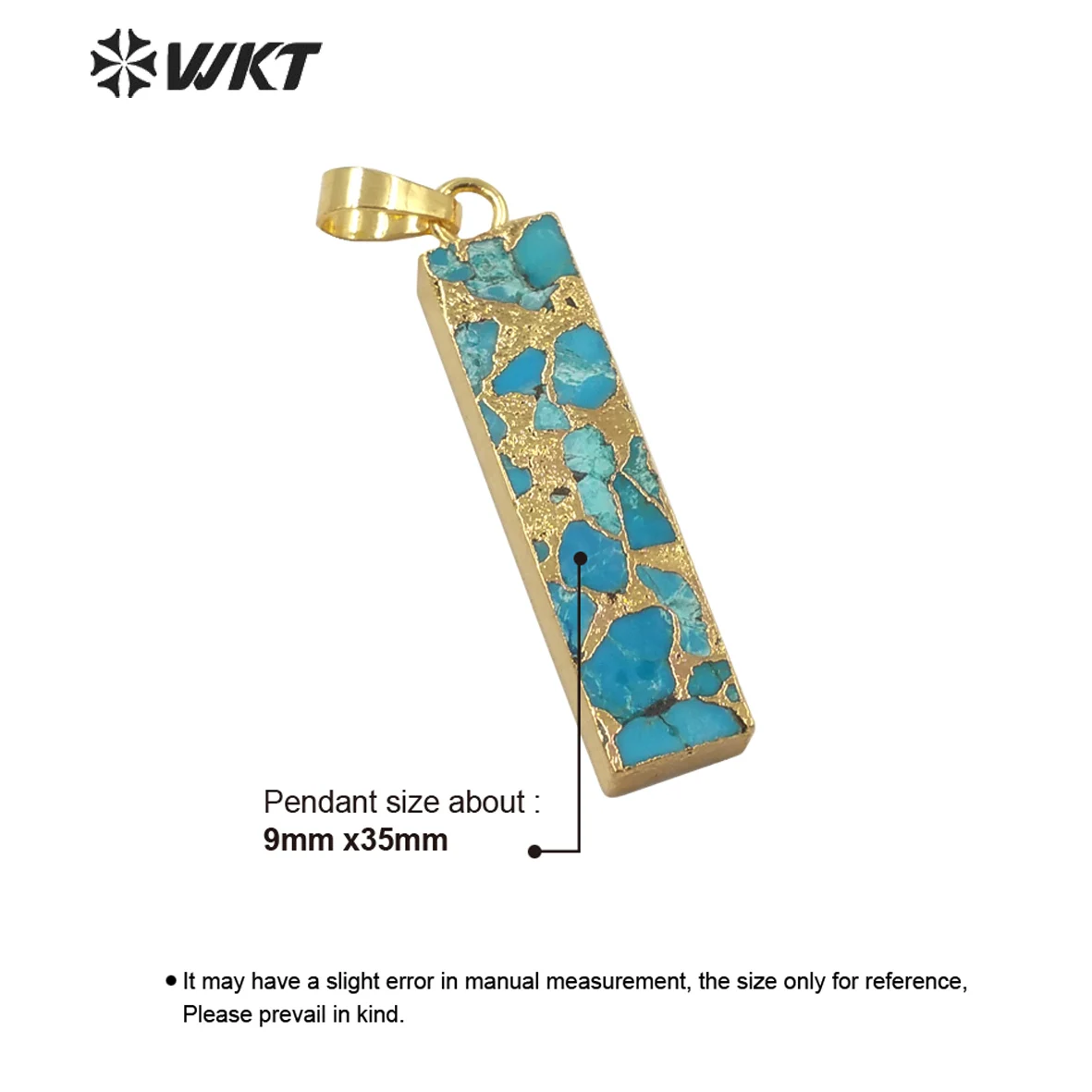 WT-P1697 조달 긴 자연 구리 청록색 펜던트 오래된 도금 사각형 펜던트 간단한 사각형 블루 돌 펜던트
