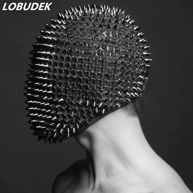 New  Nightclub Rivet Mask Black Rhinestones Headgear Male Female Dance Wear Bar Club Party Performance O