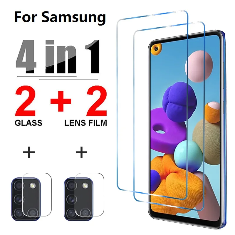 best phone screen protector 4 IN 1 Screen Protector for Samsung Galaxy A12 A51 A52 A50 A70 A71 Glass Lens Film for Samsung M21 M31 M51 A40 A21S A32 Glass phone screen cover