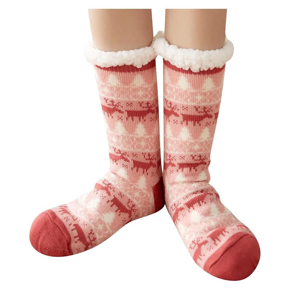 Рождественские гольфы женские милые хлопковые носки толстые зимние теплые нескользящие носки-тапочки с принтом носки с ковровым покрытием Medias De Mujer