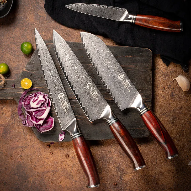 YARENH Kitchen Knife Set without Block, 5 Piece Professional Sharp Chef  Knives,Damascus Stainless Steel, 73 Layers, Full Tang, Dalbergia Wood  Handle