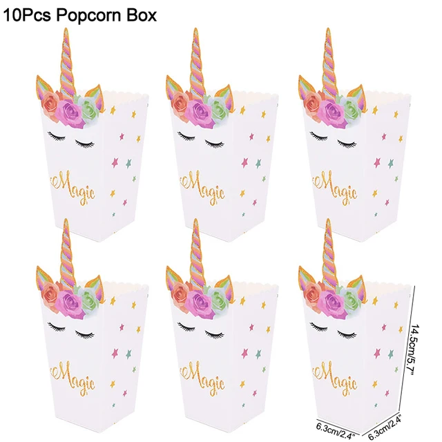 10pcs Unicorn Party Bag Popcorn Candy Gift  Boxes Loot Treat Bags Kids Birthday