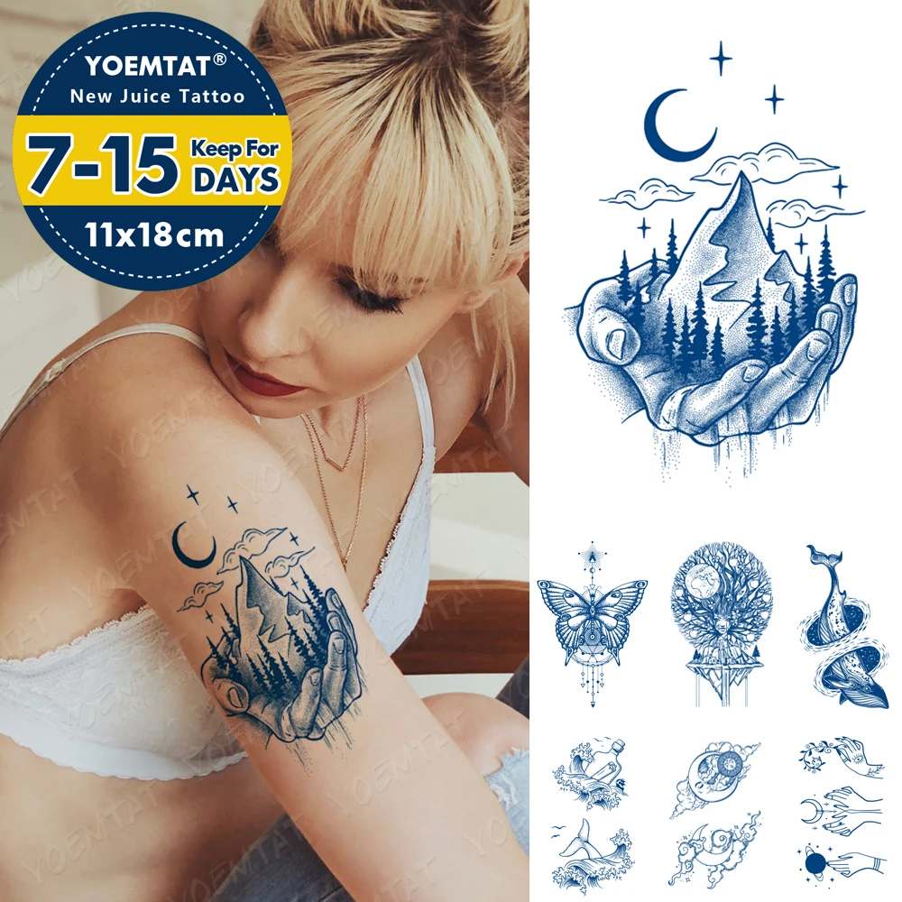 Tatouage En Rapport Avec La Mer Autocollants de Tatouage Temporaire Imperméable à l'Eau pour Femme, Encre  Durable, Faux Ciel, Baleine, Mer, Montagne, Forêt, Bras | AliExpress
