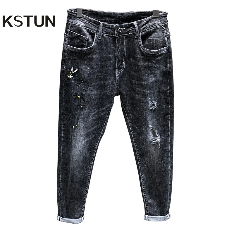 Ripped Jeans for Men Skinny Jeans Men 2019 Autumn Gray Elasticity Embroidered Floral Distressed Patched Streetwear Biker Jeans Ripped Jeans for Men Skinny Jeans Men 2019 Autumn Gray Elasticity Embroidered Floral Distressed Patched Streetwear Biker Jeans