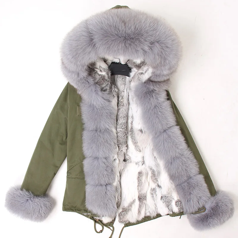 Новинка, зимнее супер большое пальто с лисьим меховым воротником, шуба, шуба из кроличьего меха, меховая подкладка, женская зимняя куртка